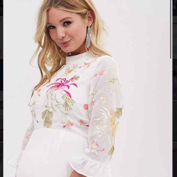 ASOS Maternity Embroidered Pleated Midi Dress - Picture 2 of 11